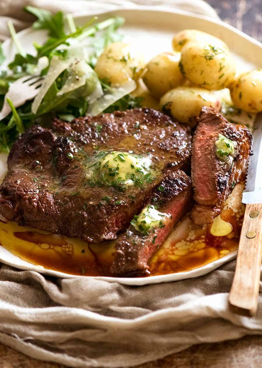 Beef Marinade - steak on plate ready to be eaten