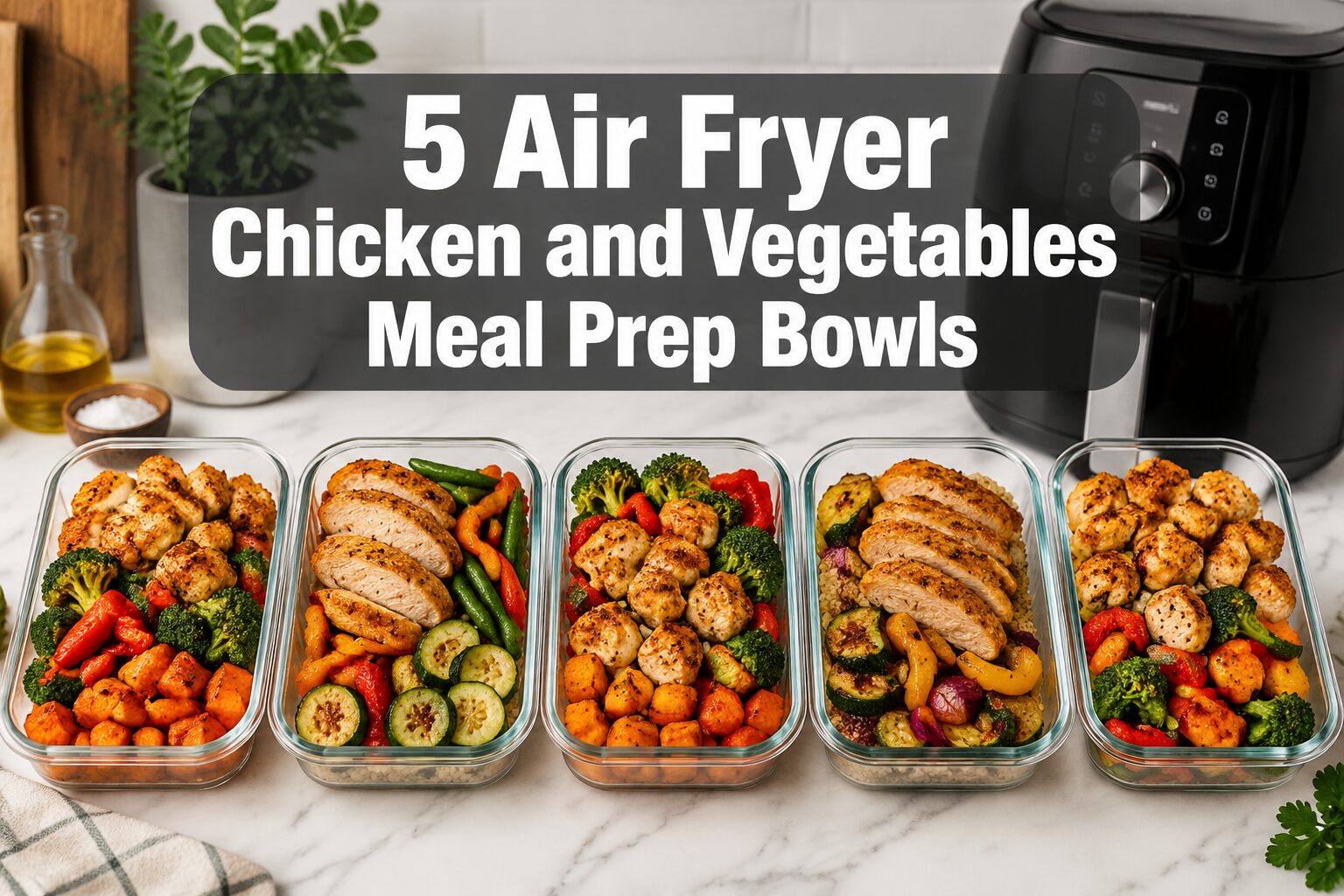 5 Air Fryer Chicken and Vegetables Meal Prep Bowls (One Basket)