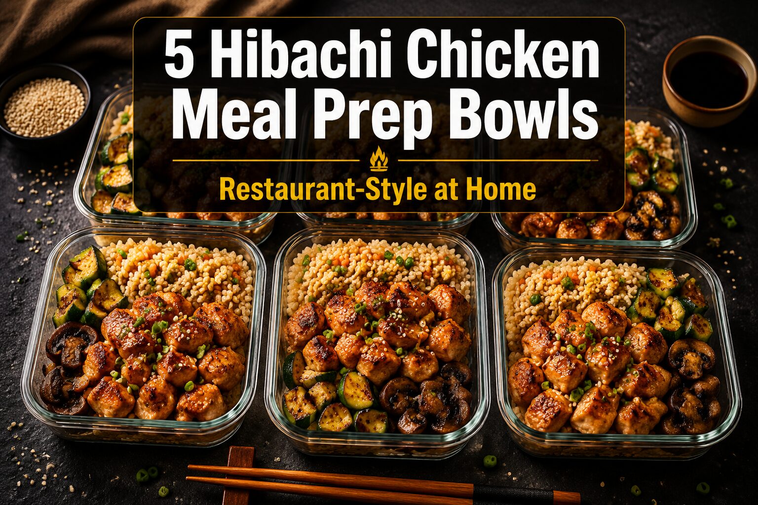 Hibachi chicken meal prep bowls with fried rice and vegetables